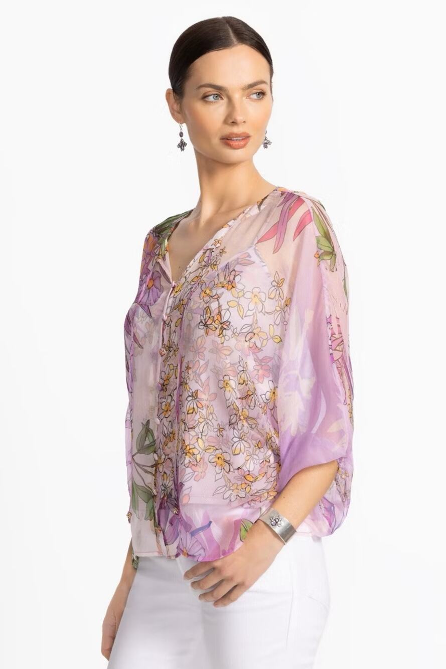 NEW JOHNNY WAS harlyn Women's  button front blouse top plus 3x dallia purple